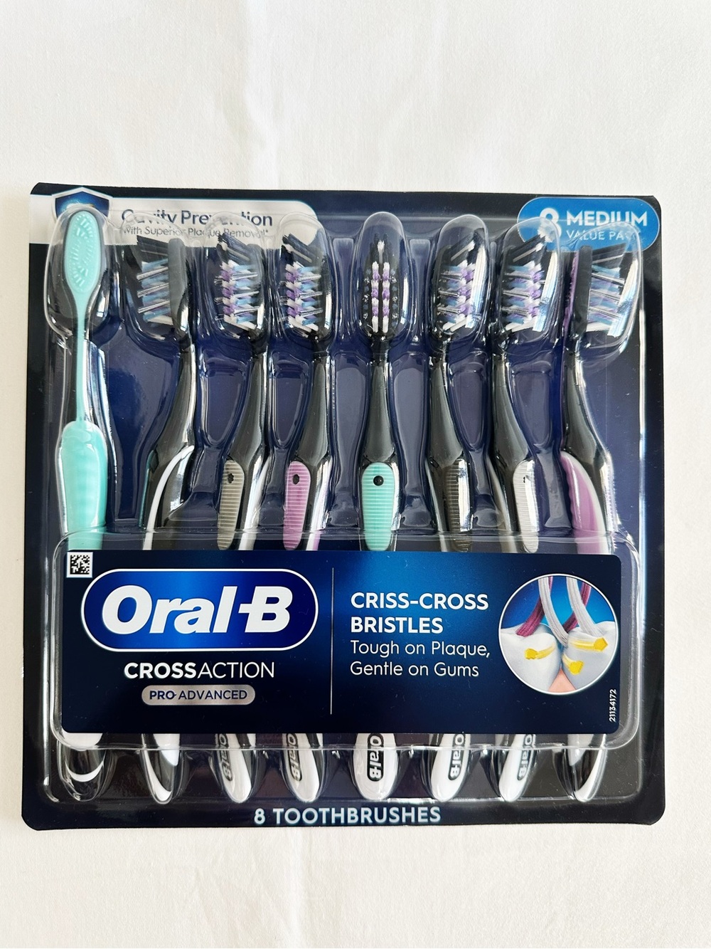 Oral-B CrossAction 8-Pack Toothbrushes - Black Handles with Pastel Accents